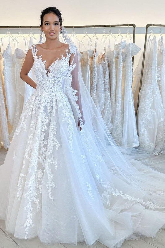 Glitter Tulle Ball Gown Wedding Dress