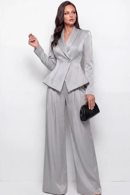 Peplum Blazer and Wide-Leg Pantsuit