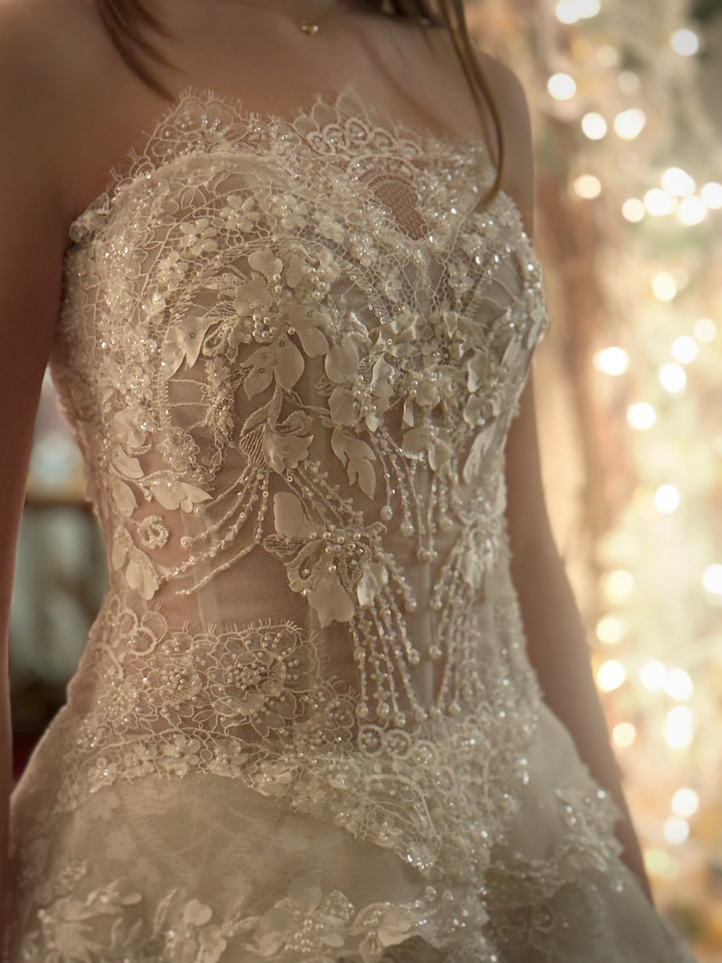 Strapless Tiered Lace Corset Mini Dress