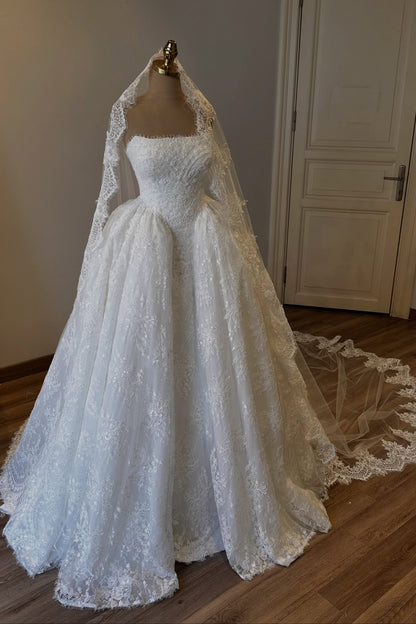 Strapless Lace Ball Gown Wedding Dress