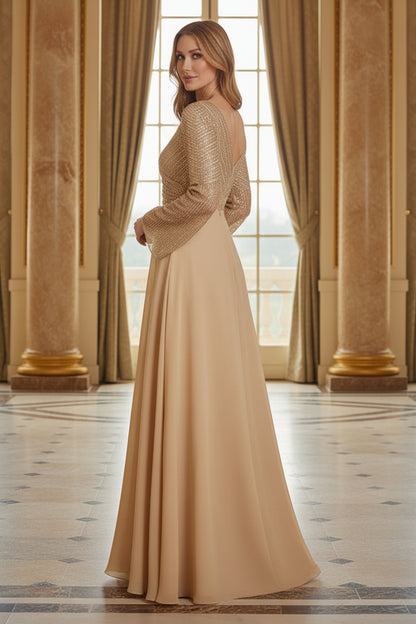 Sequin Surplice Long Sleeve A-Line Evening Gown