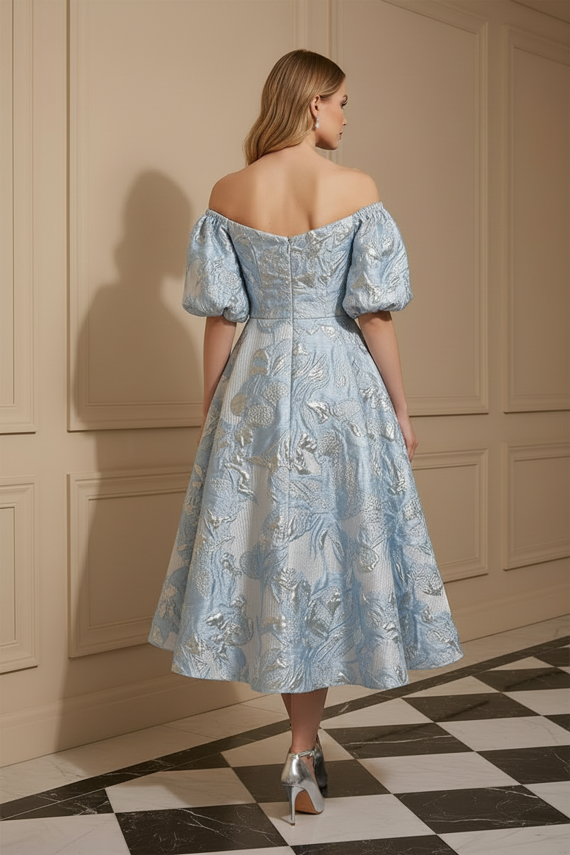 Off-the-Shoulder Jacquard Midi A-Line Dress