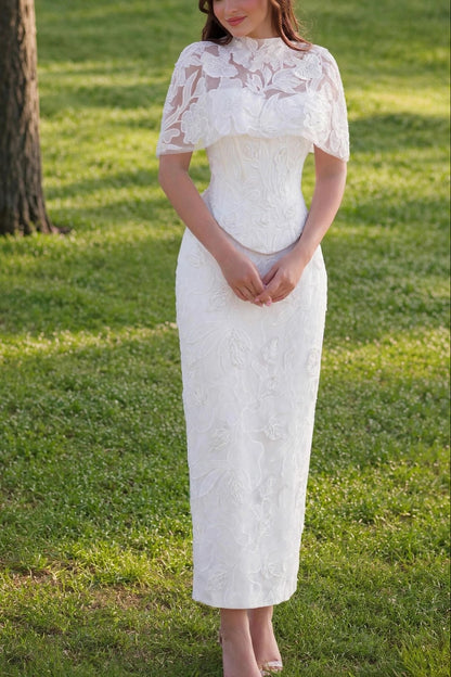 Floral Embroidered Capelet Ankle-Length Dress