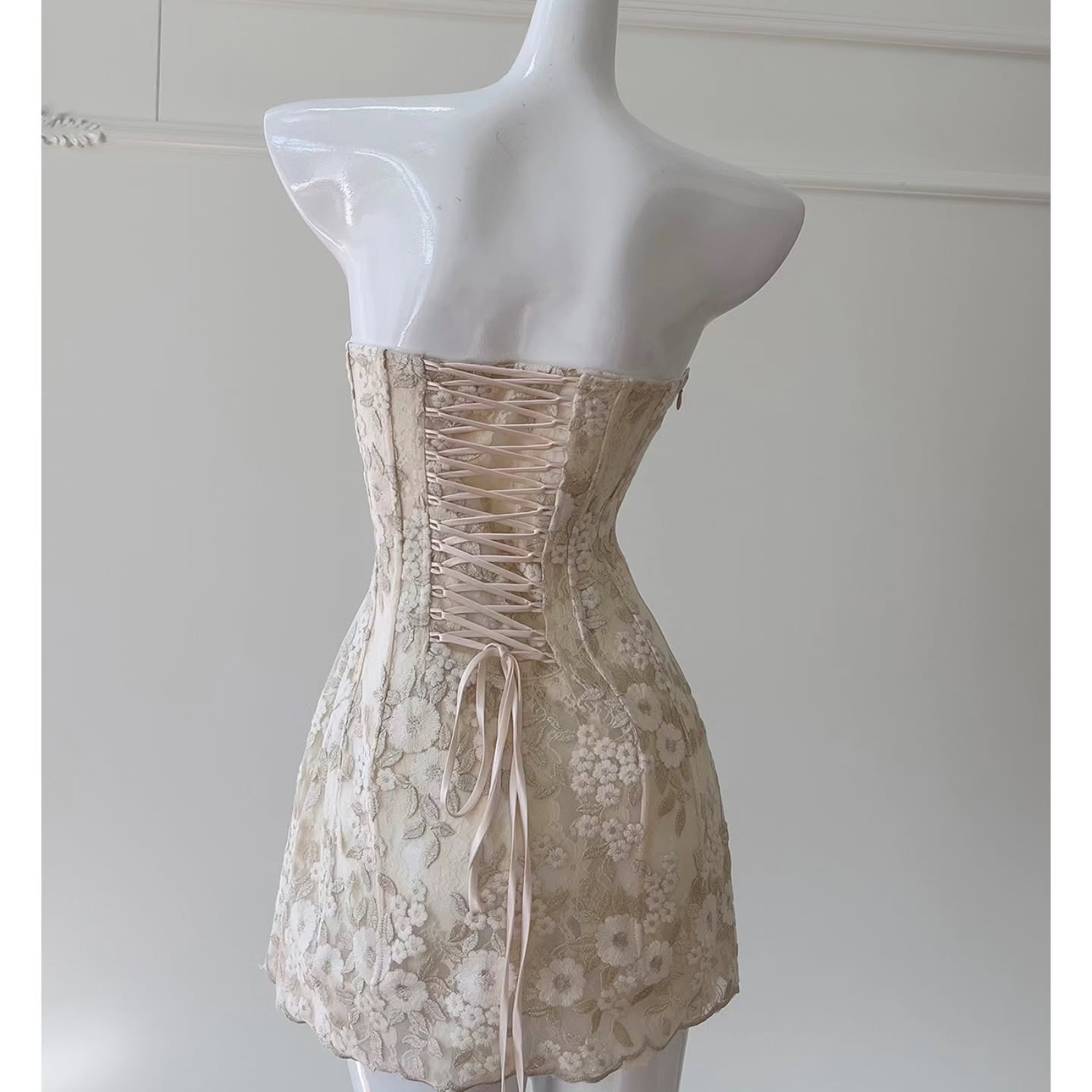 Strapless Floral Lace Corset A-Line Mini Dress