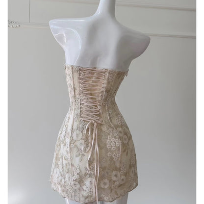 Strapless Floral Lace Corset A-Line Mini Dress