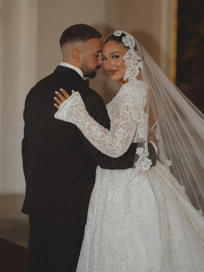 Lace Ball Gown Wedding Dress with Long Sleeves