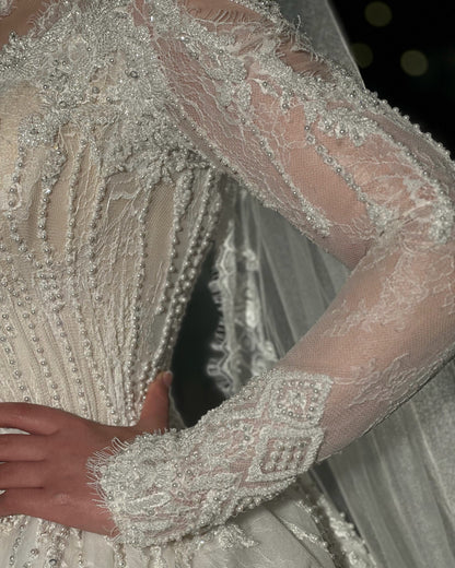 Long Sleeve Illusion Ball Gown Wedding Dress