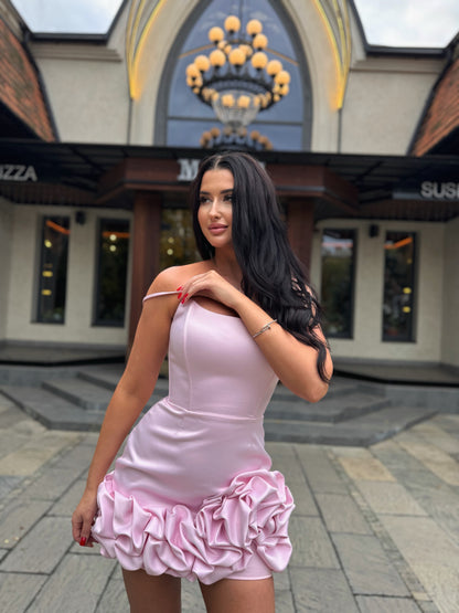 Satin Corset Mini Dress with 3D Flower Ruffles