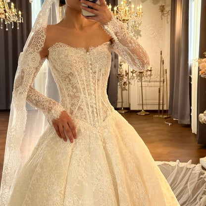 Royal Lace Corset Ball Gown Wedding Dress