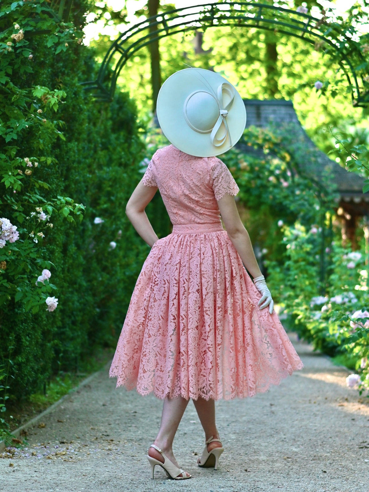 Belted Lace Midi Dress with Short Sleeves