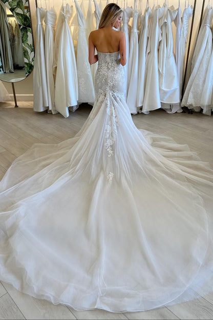 Strapless Lace Mermaid Wedding Dress with Cathedral Train