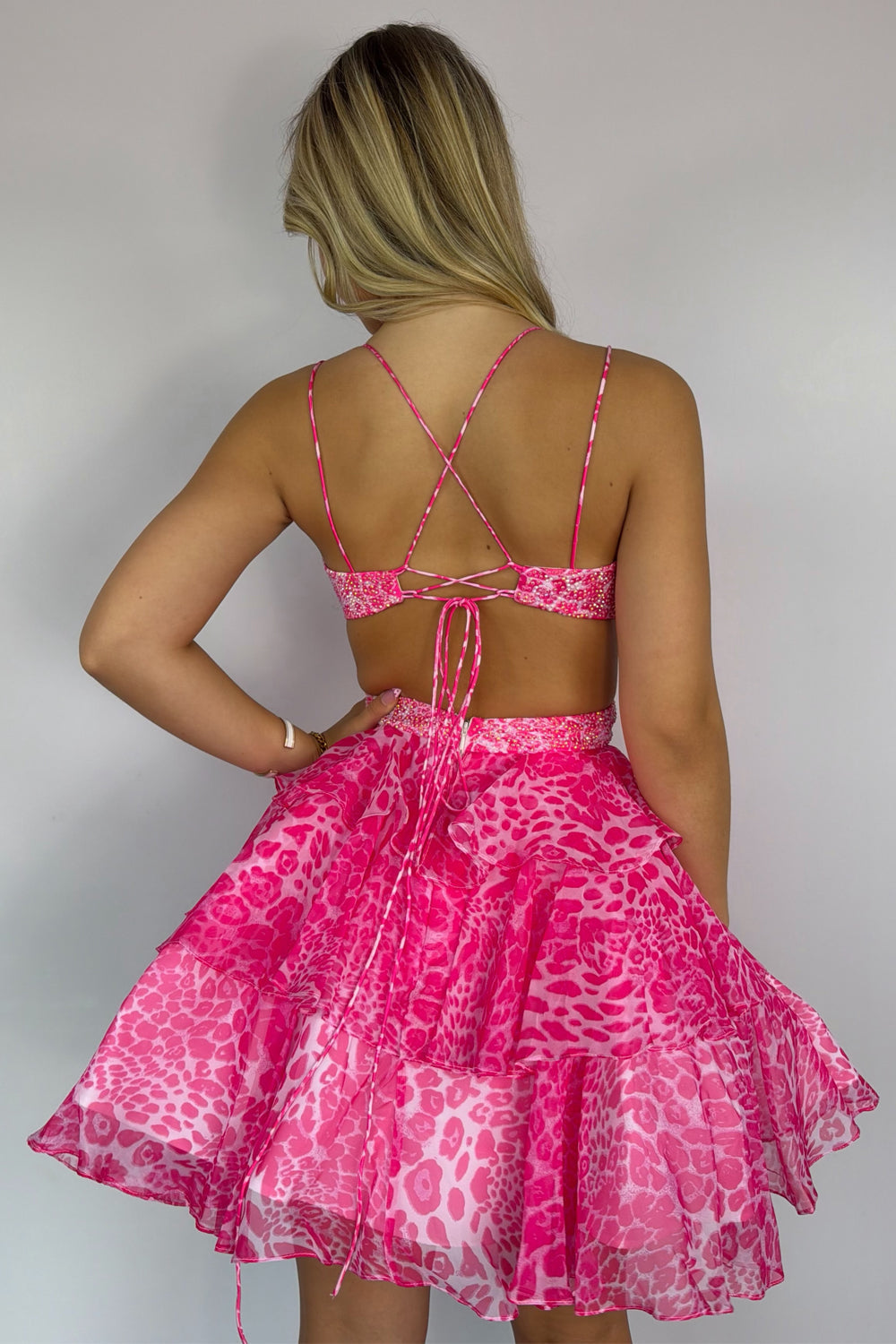 Tiered Animal Print Cut-Out Mini Dress