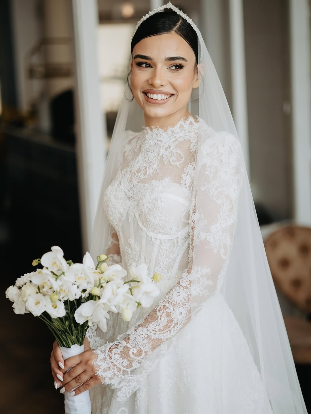 High Neck Lace A-Line Wedding Dress