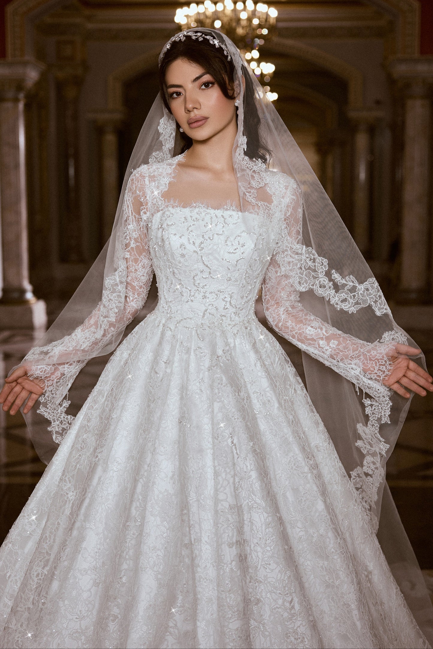 Long Sleeve Lace Ball Gown Wedding Dress
