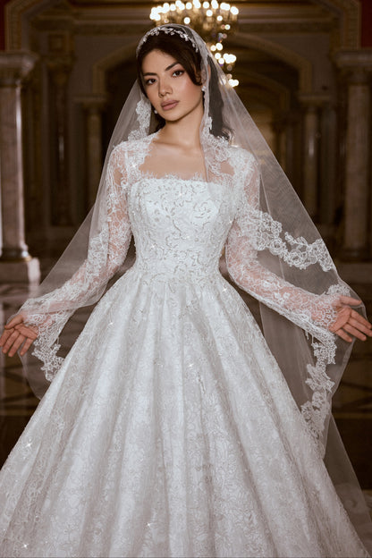 Long Sleeve Lace Ball Gown Wedding Dress