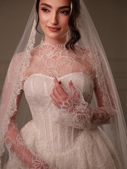 Lace High Neck Corset Ball Gown Wedding Dress