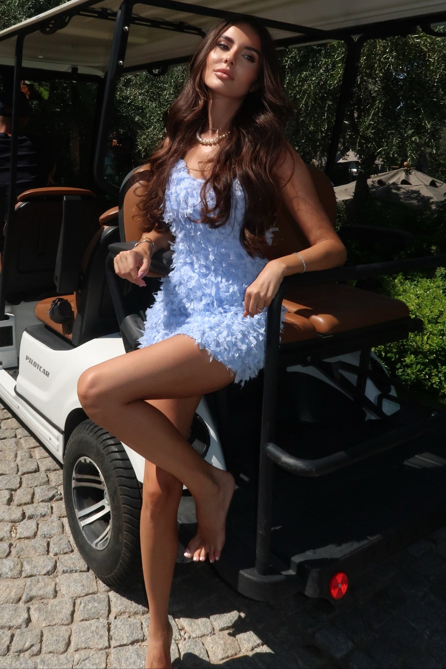 Feathered Fringe Mini Dress with Spaghetti Straps