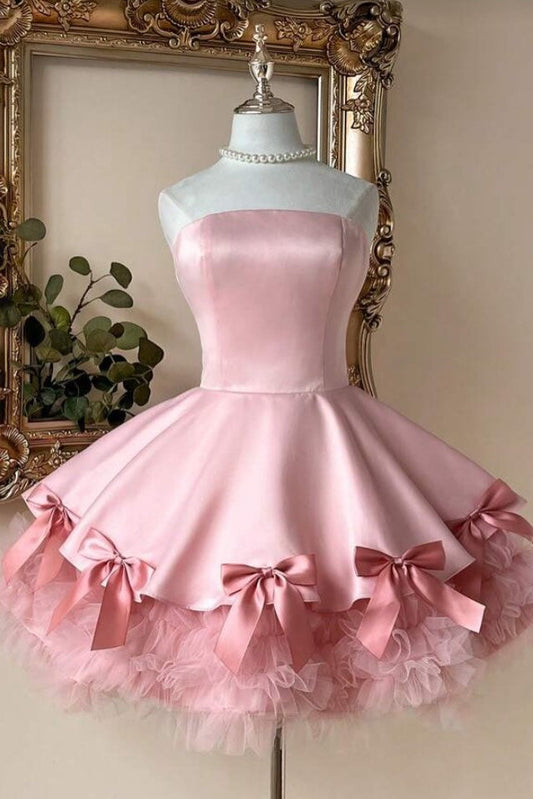 Strapless Satin and Tulle Tiered Mini Dress