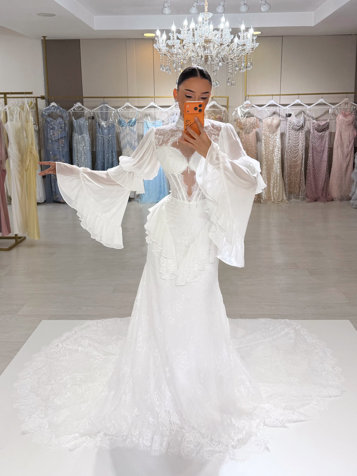 Corset Lace Wedding Dress with Bell Sleeves