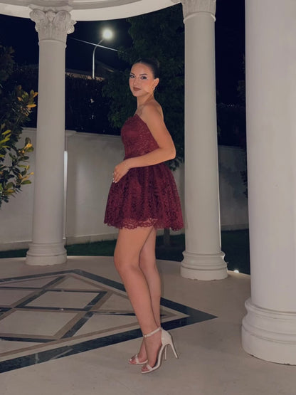 Strapless Corset Lace Mini Dress