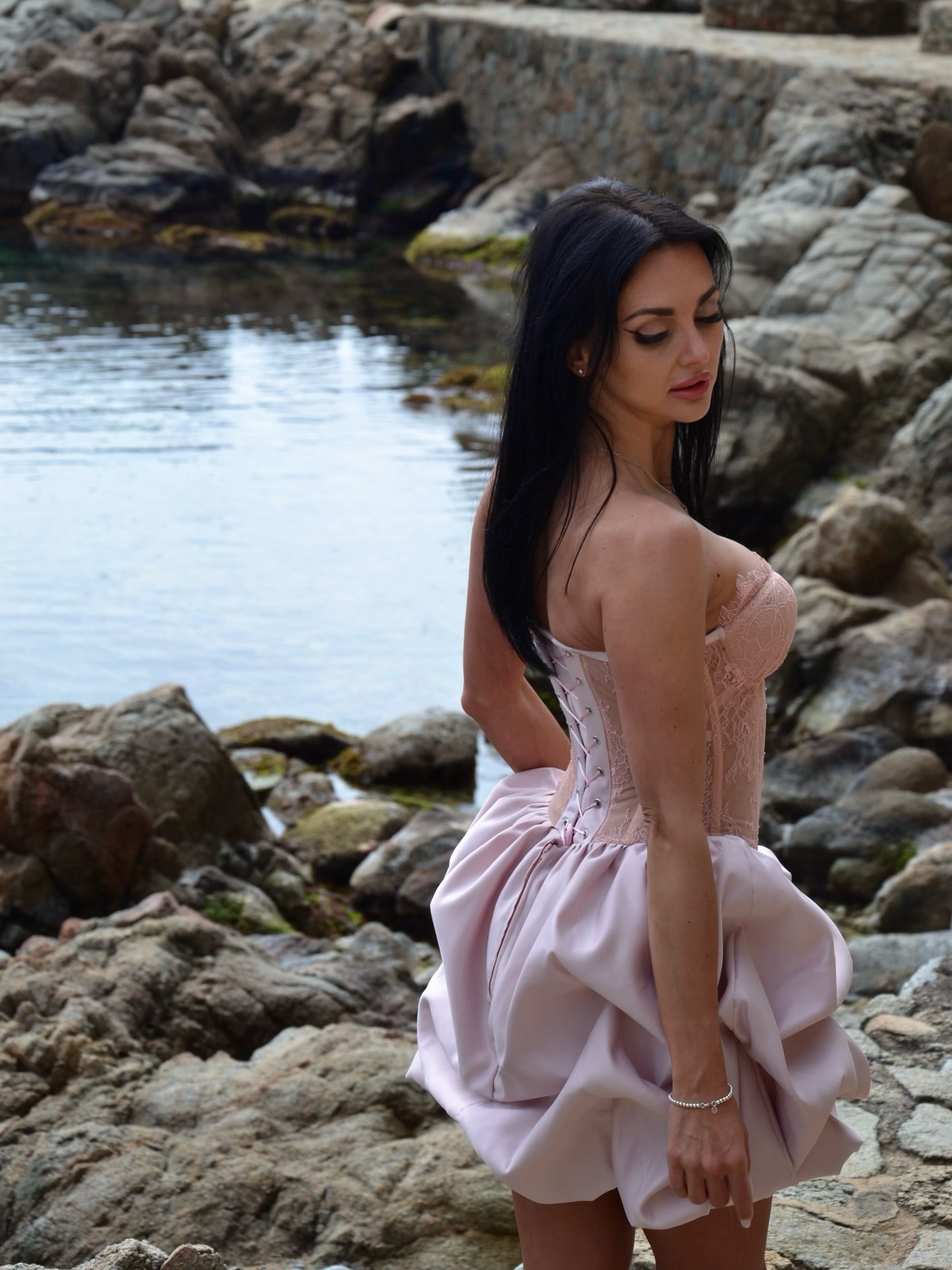 Strapless Lace Corset Bubble Mini Dress