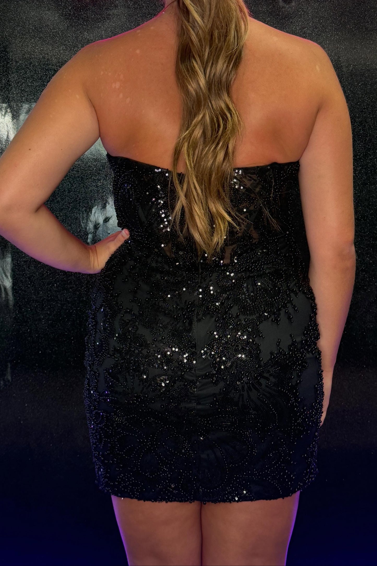 Strapless Beaded Corset Mini Dress with Slit