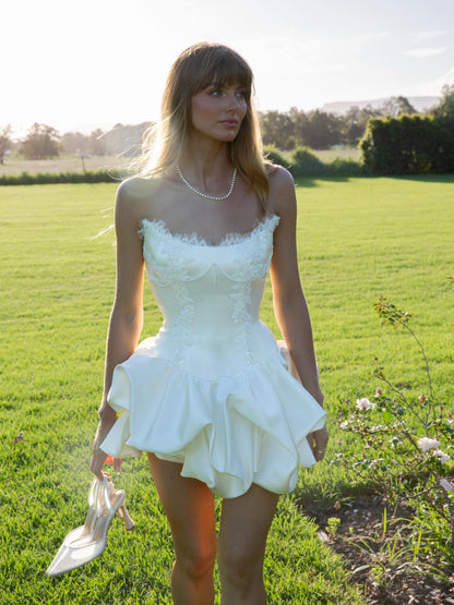Strapless Corset Satin Mini Wedding Dress