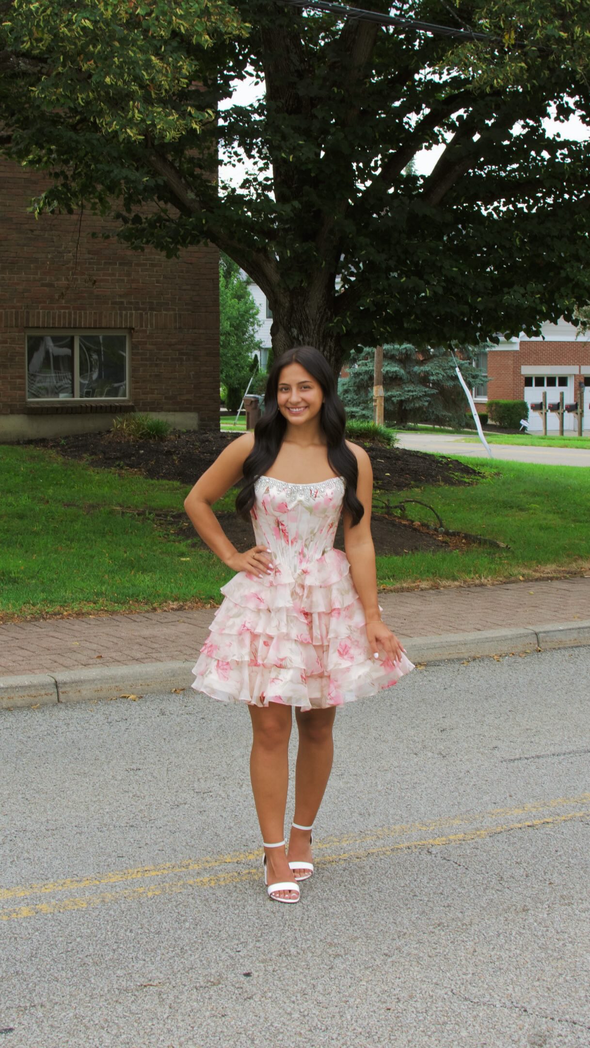 Floral Print Corset Mini Dress with Tiered Ruffle Skirt