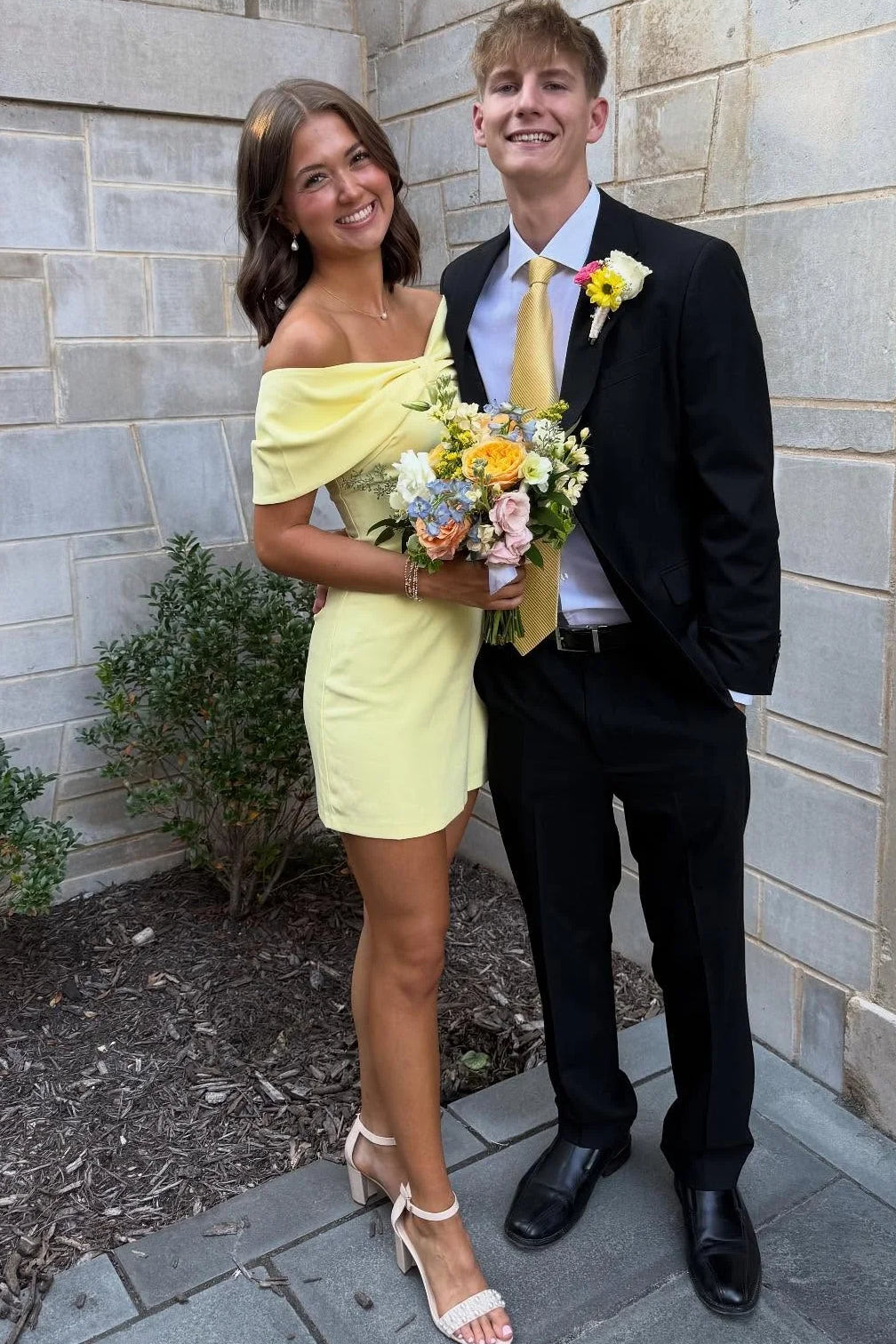 Off-the-Shoulder Crepe Sheath Mini Dress