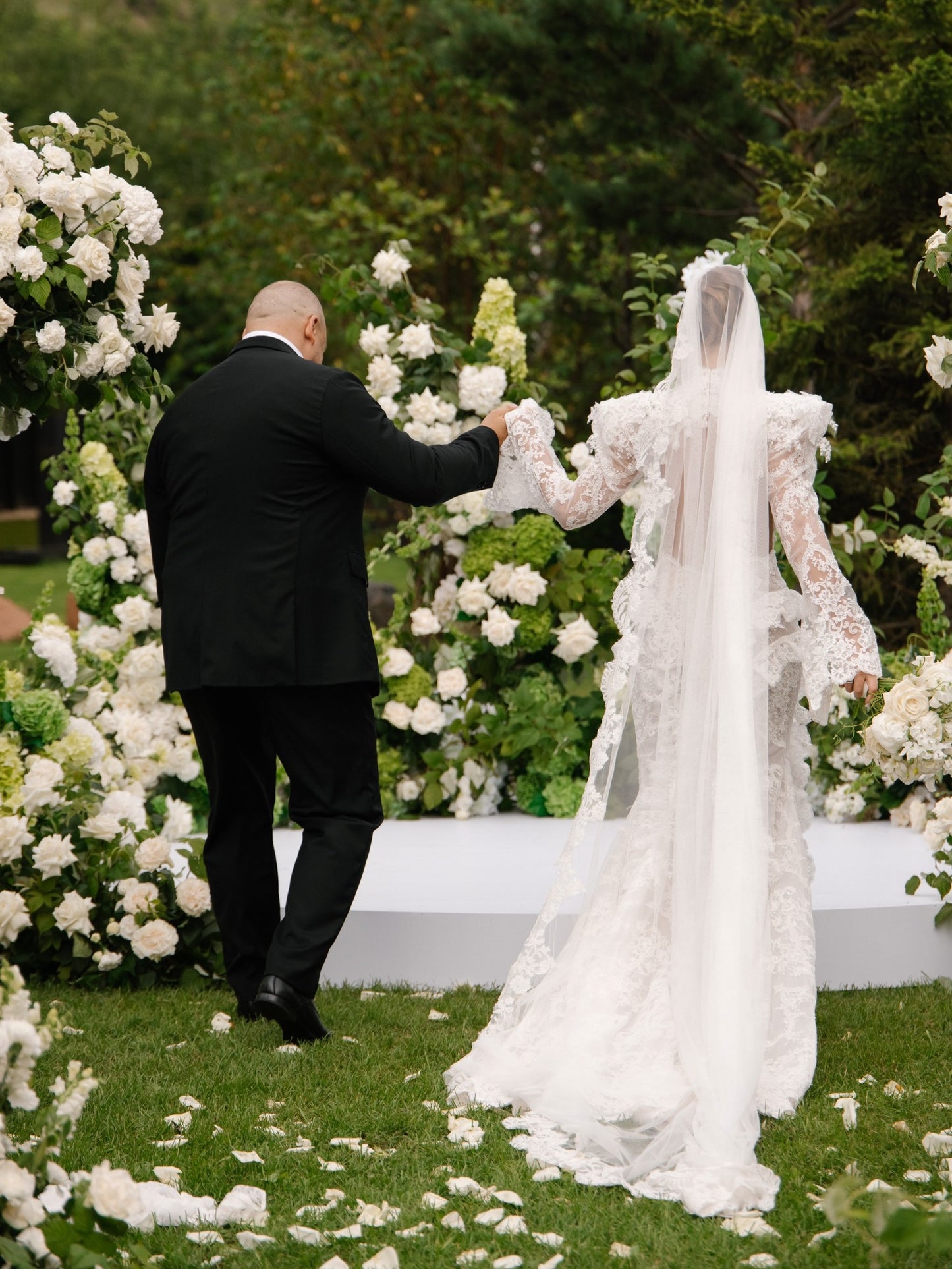 Long Sleeve Lace Bridal Gown with Dramatic Veil