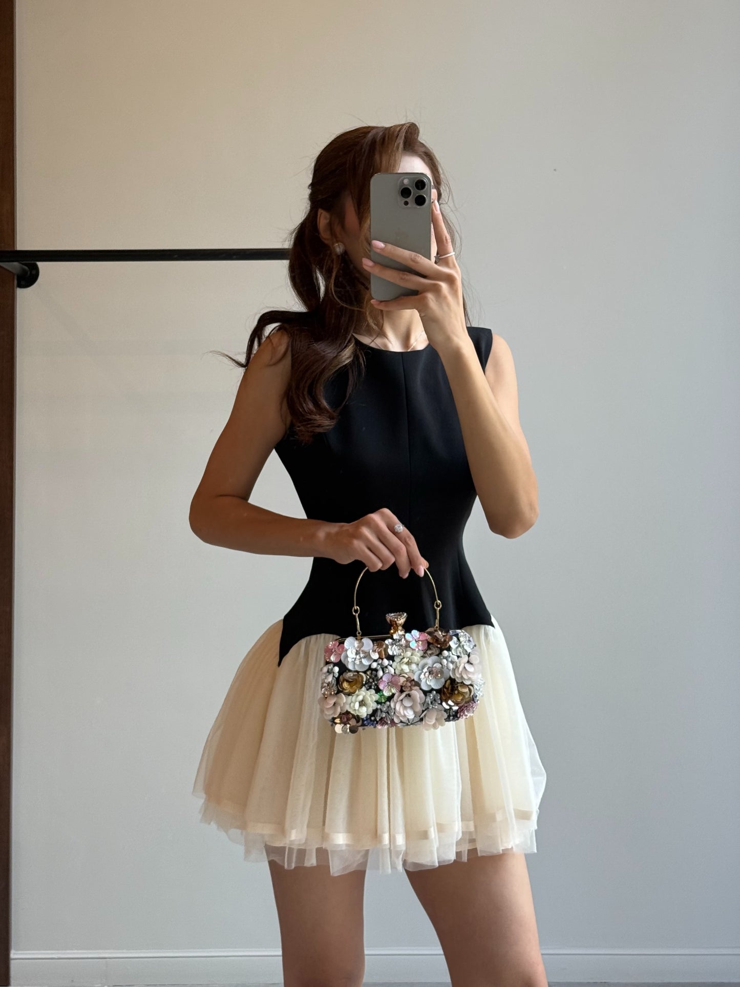 Sleeveless Drop-Waist Tulle Hem Mini Dress