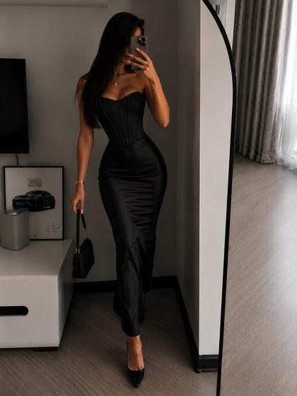 Strapless Corset Satin Mermaid Maxi Dress