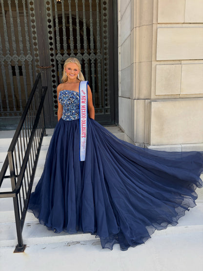 Strapless Beaded Bodice Ball Gown with Tulle Skirt