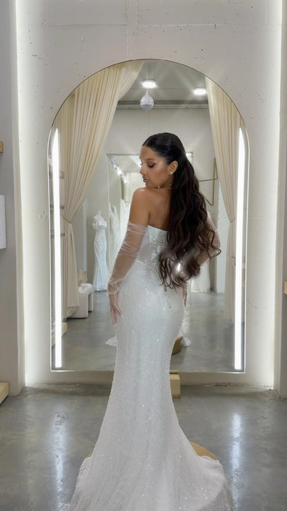 Sparkly Corset Mermaid Wedding Dress with Sleeves