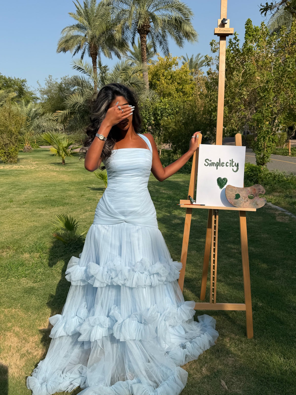 Tiered Tulle Ruffle Halter Evening Gown