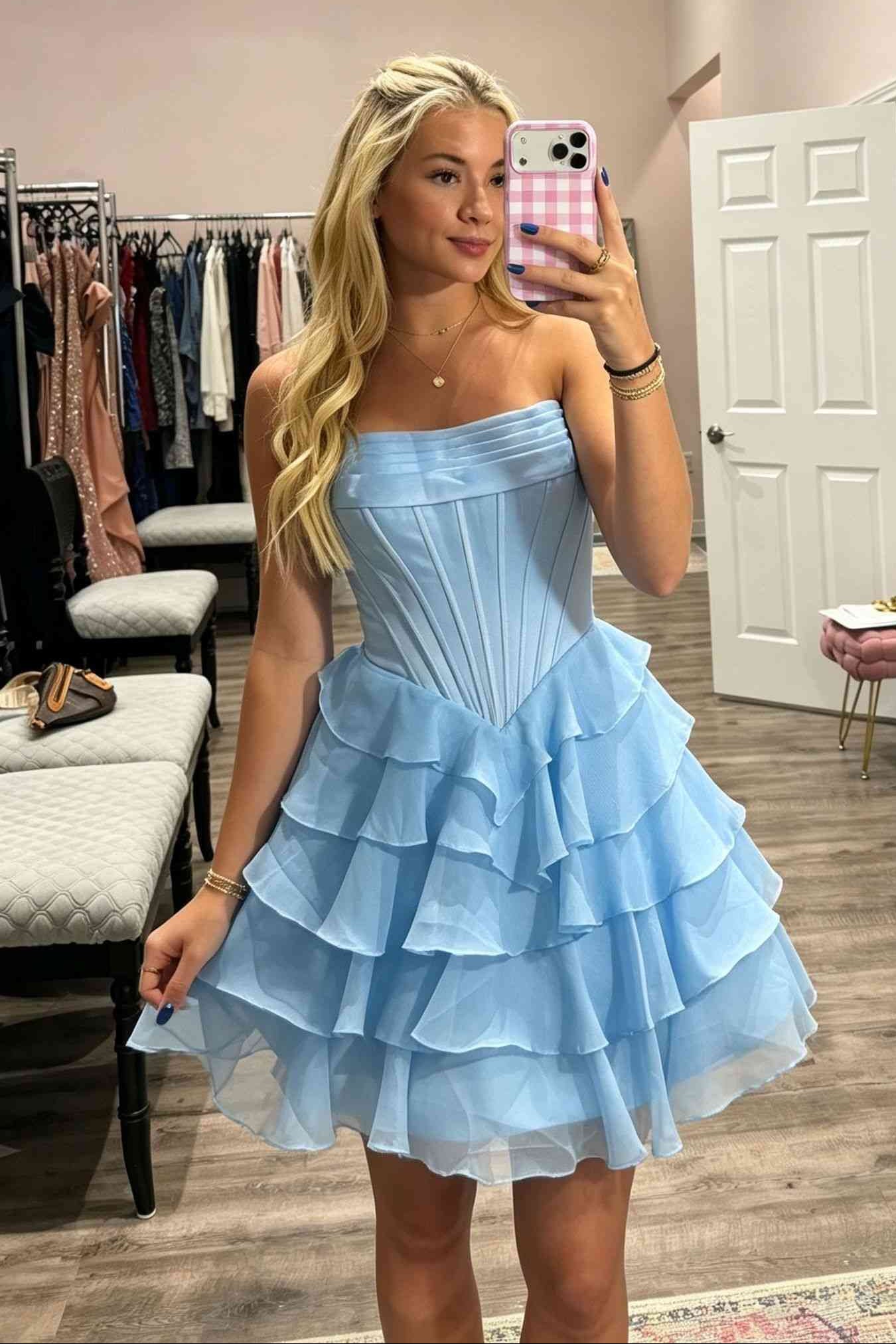 Strapless Tiered Ruffle Corset Mini Dress