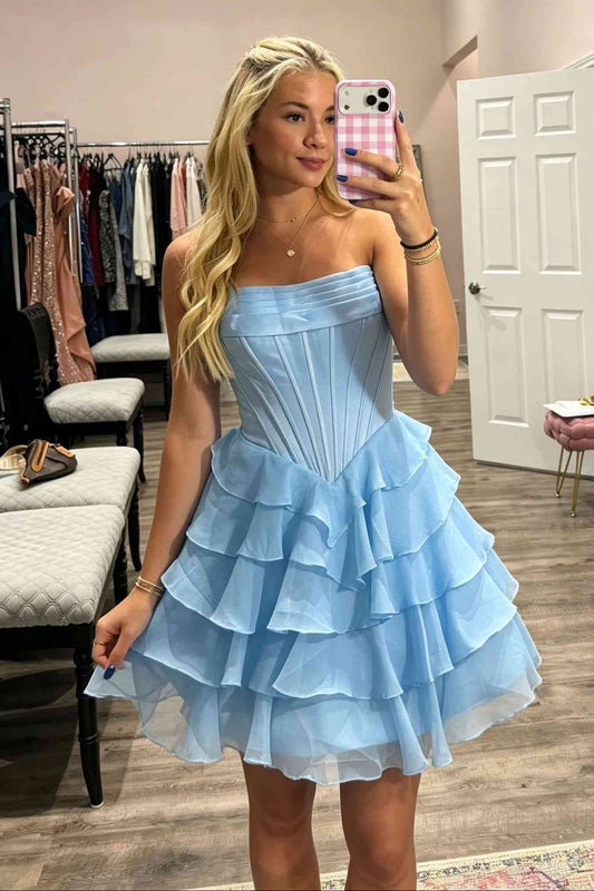 Strapless Tiered Ruffle Corset Mini Dress