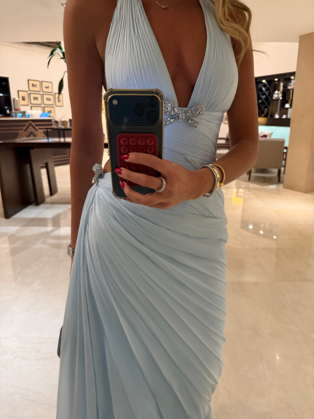 Halter Cut-Out Draped Floor-Length Gown