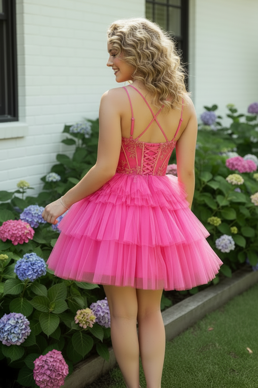 Tiered Tulle Corset Homecoming Dress