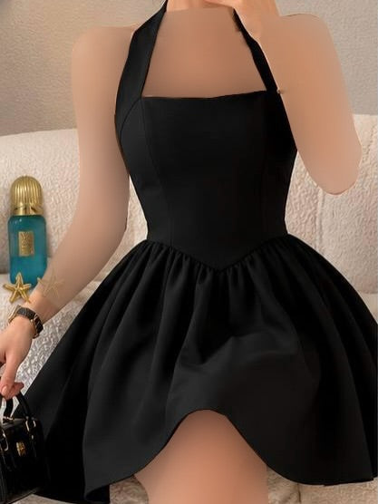 Halter Neck A-Line Mini Dress with Basque Waist