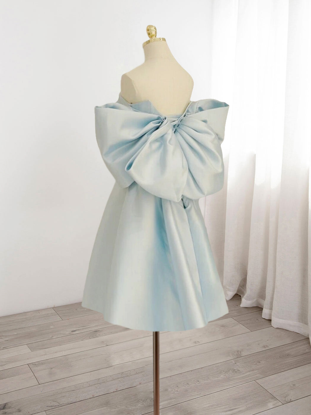Off-the-Shoulder A-Line Mini Dress with Statement Bow
