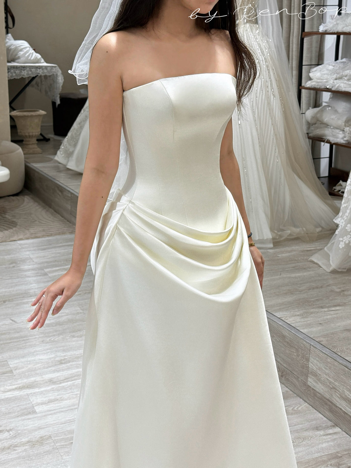 Strapless Draped Basqued Wedding Dress