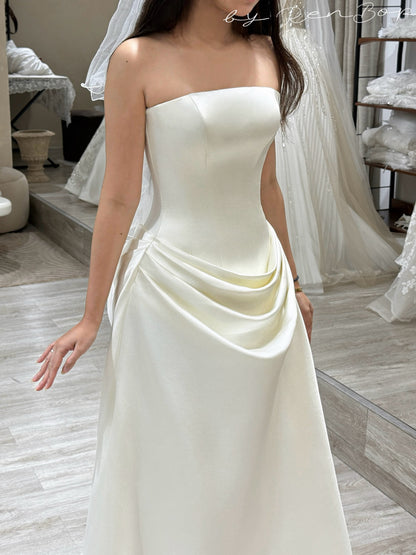 Strapless Draped Basqued Wedding Dress