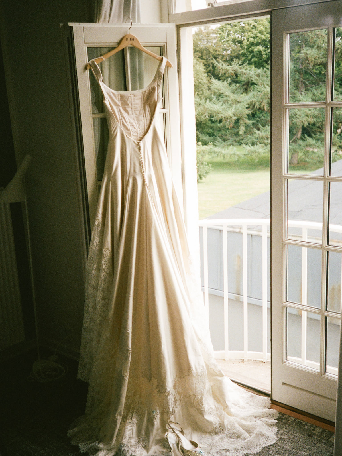 Satin A-Line Wedding Dress with Lace Train