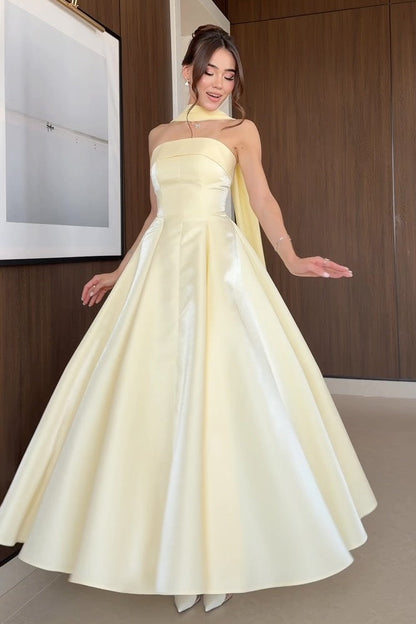 Strapless Satin Ball Gown with Matching Scarf