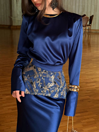 Long Sleeve Maxi Dress with Embellished Waist Detail