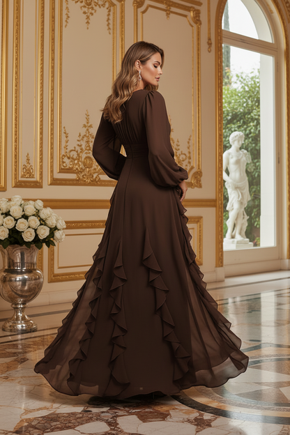 Long Sleeve Ruffle Tiered Maxi Dress with Banded Waist