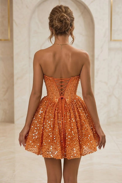 Strapless Corset Sequin A-Line Mini Dress