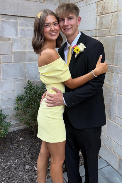 Off-the-Shoulder Crepe Sheath Mini Dress