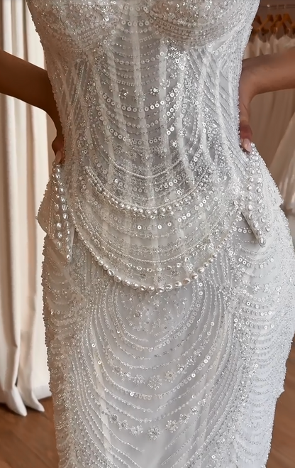 Beaded Strapless Mermaid Wedding Dress with Train